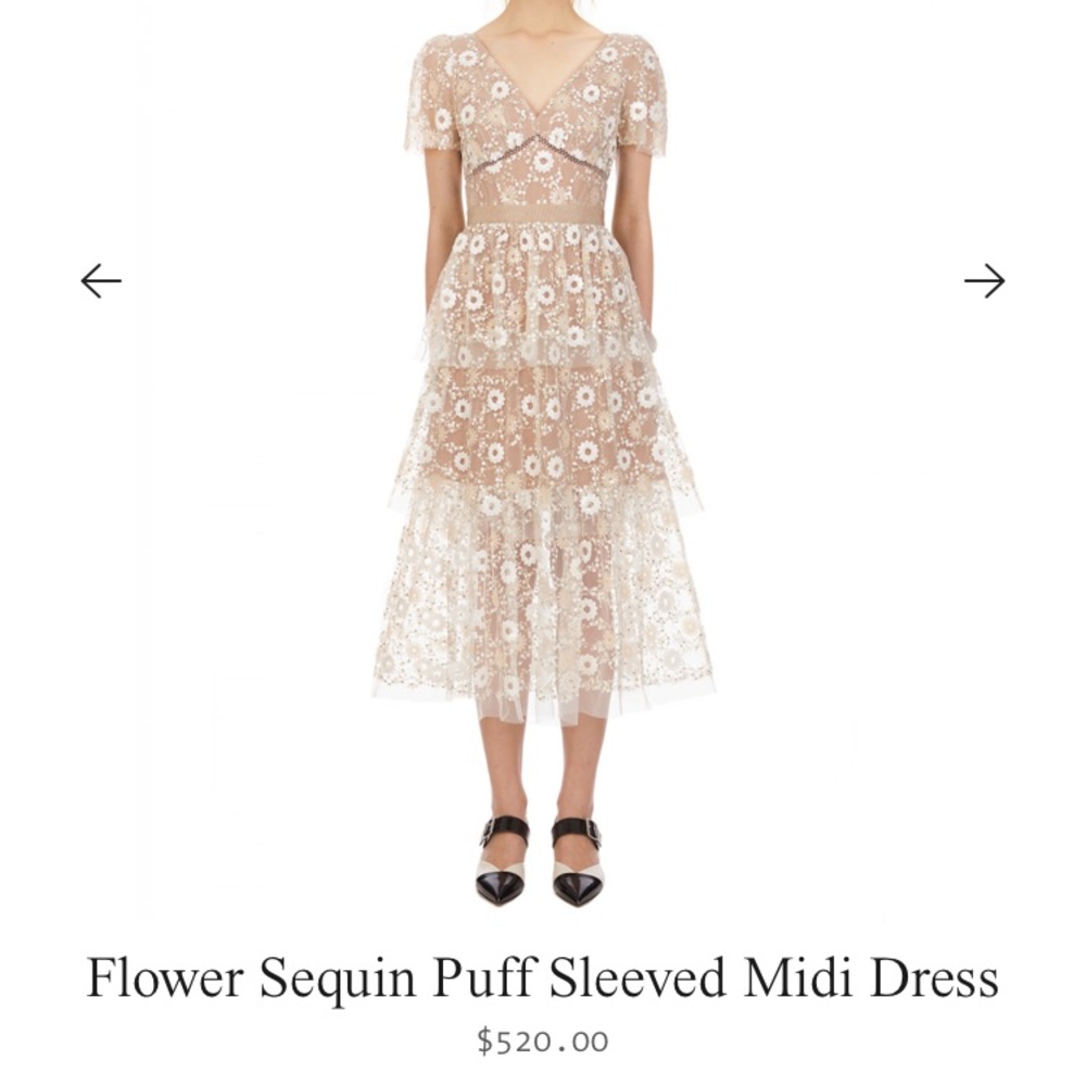 Self-Portrait Flower Sequin Puff Midi Dress